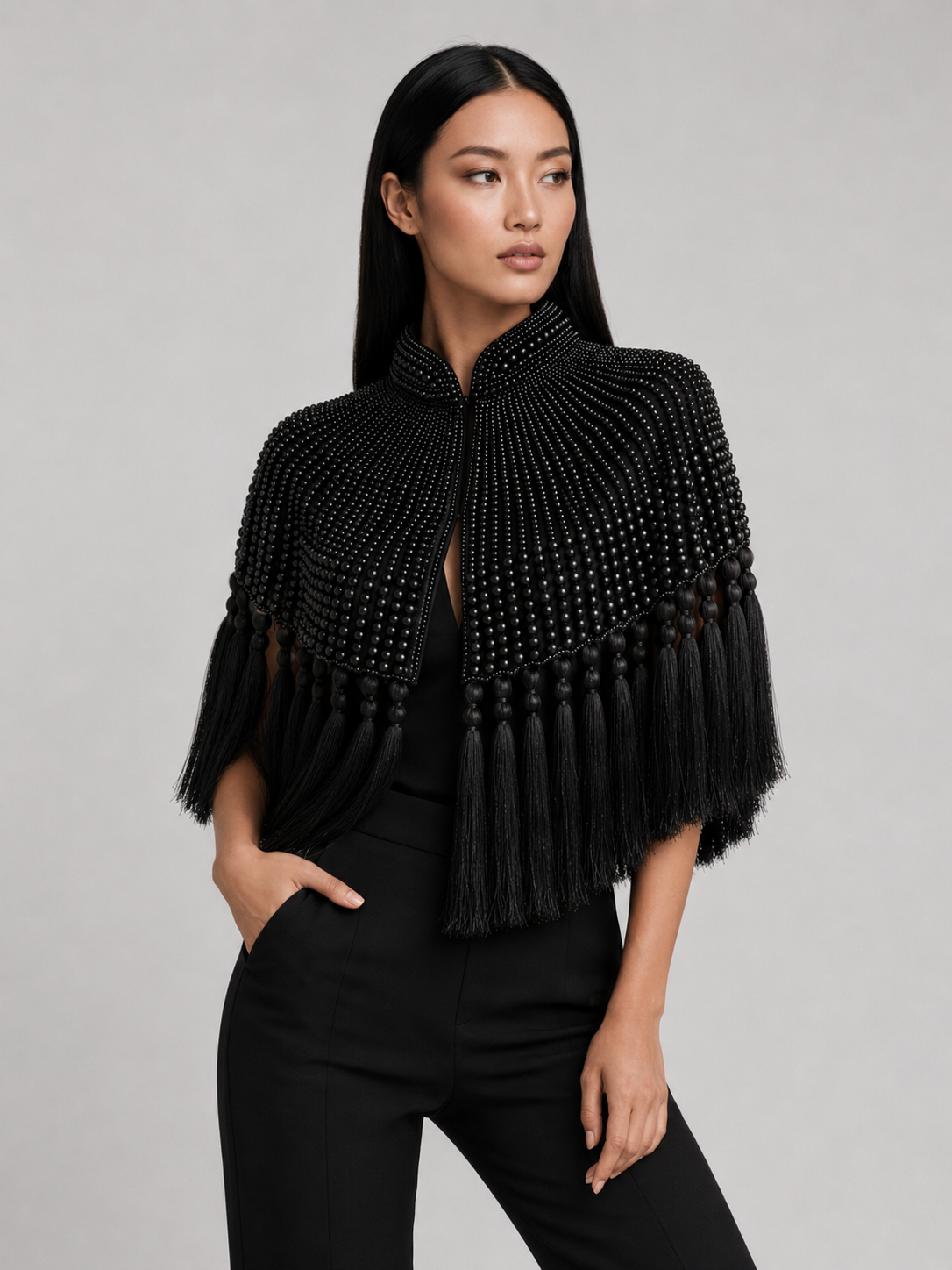 Noir Monarch Tassel Cape
