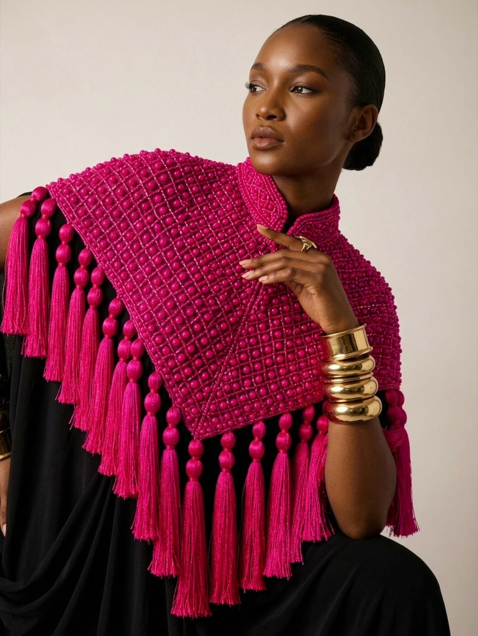 Fuchsia Tassel Cape