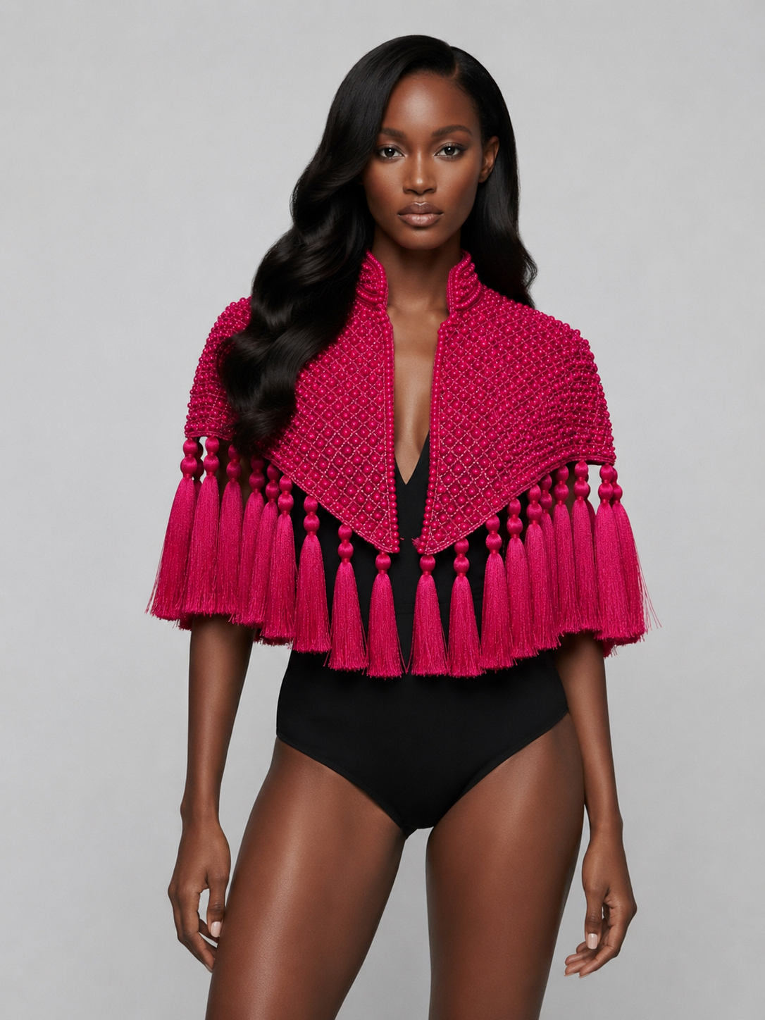 Fuchsia Tassel Cape