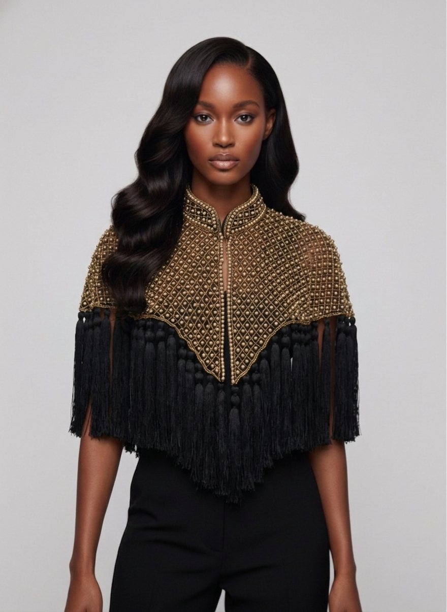 Black and Gold Tassel Cape
